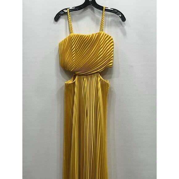 NWT Alice + Olivia Powell Yellow Pleated Wide Leg Side Cut Out Jumpsuit Size 6 - Picture 6 of 15